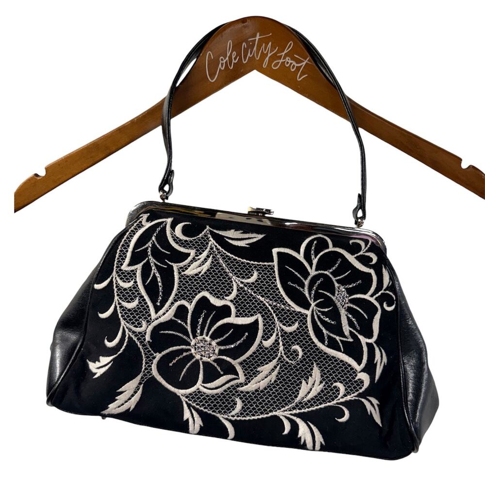 Isabella Fiore Handbag Embroidered Rhinestone Kisslock Vintage